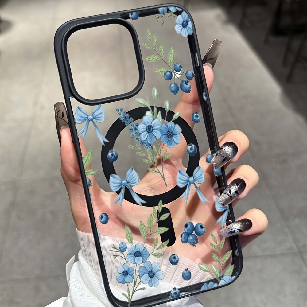 Phone Cases Durable - Capa Transparente Floral de Mirtilo para