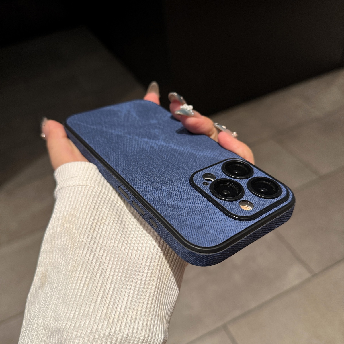 Phone Cases With Camera Cover - Luxo vintage lavado cor cowboy tecido